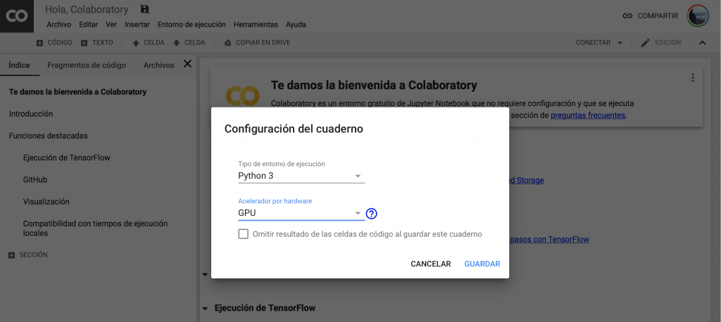 seleccionamos el uso de gnu en google colaboratory