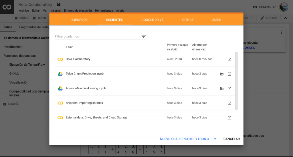 Bienvenidos a Google Colaboratory
